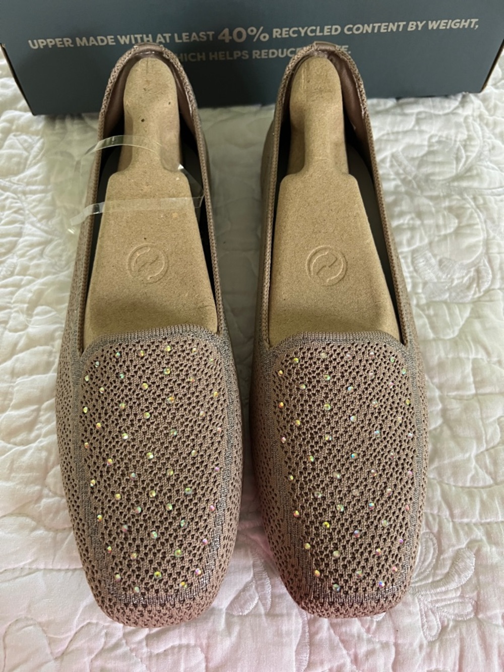 Skechers Taupe Knit Slip-On Loafers with Iridescent Studs.NWT.Sz-8.Never worn.